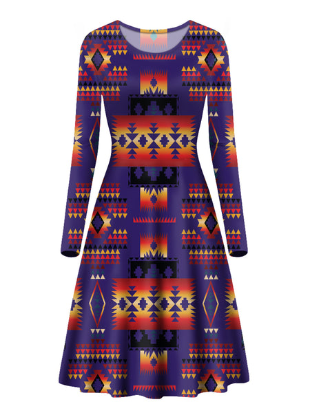 Dark Purple Pattern Native Long Sleeve Dress - Image 2