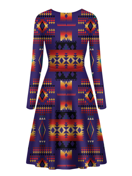 Dark Purple Pattern Native Long Sleeve Dress - Image 3