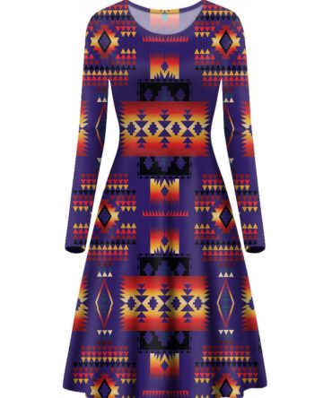 Dark Purple Pattern Native Long Sleeve Dress
