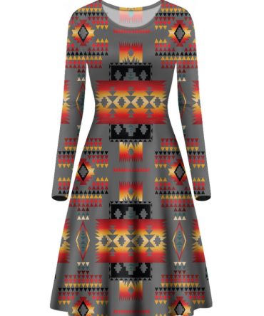 Gray Pattern Native Long Sleeve Dress