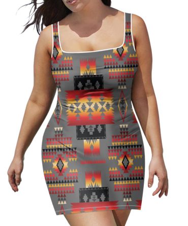 Gray Pattern Neckline Dress