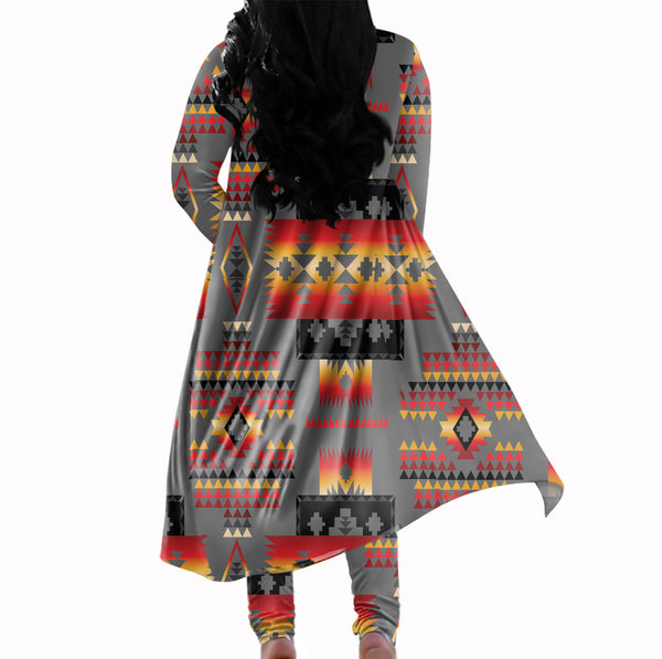 Gray Tribe Pattern Native American Cardigan Coat Long Pant Set - Image 2