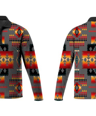 Gray Tribe Pattern Native American Polo Long Sleeve