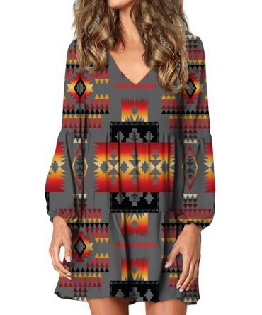 Gray Tribe Pattern Native American Swing Dress