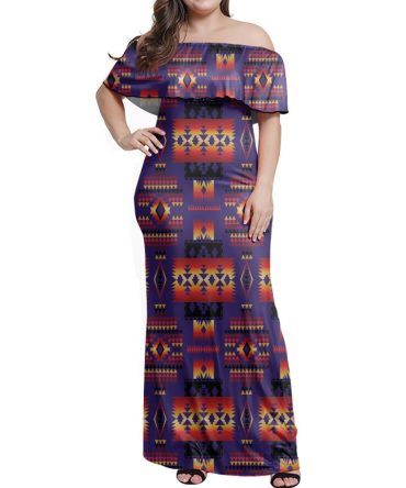 Purple Tribe Native American Off Shoulder Dress