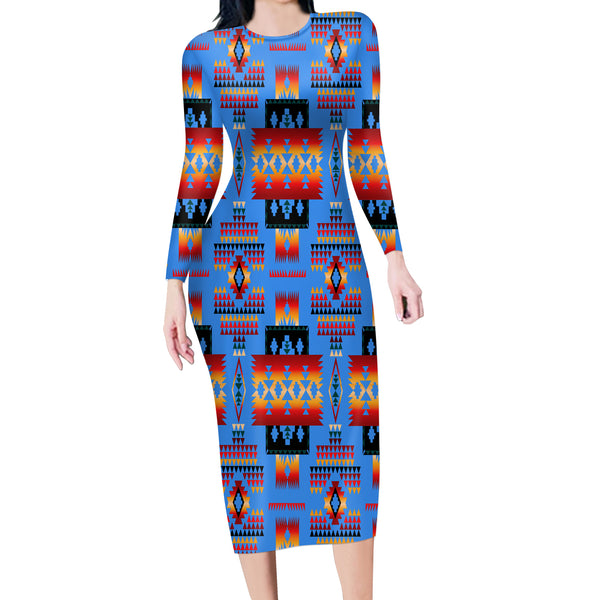 Dark Blue Native Tribes Pattern Native American Body Dress - Image 2