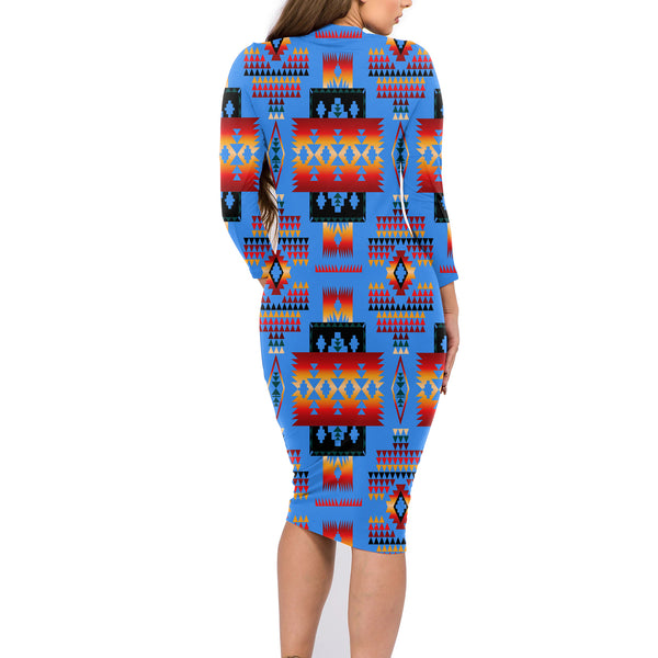 Dark Blue Native Tribes Pattern Native American Body Dress - Image 3