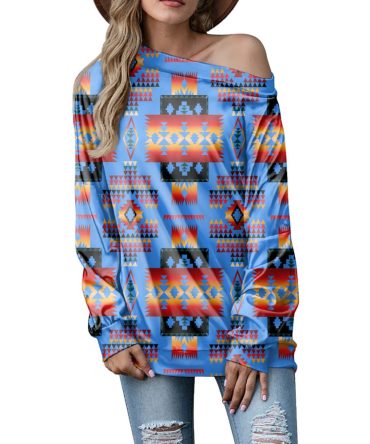 Dark Blue Native Tribes Pattern Native American Off-shoulder Sweatshirt