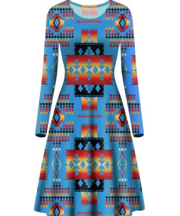 Navy Pattern Native Long Sleeve Dress