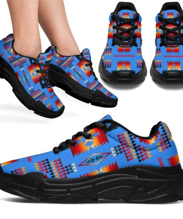 Navy Tribes Pattern Chunky Sneakers