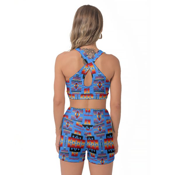 Navy Tribes Pattern Women's Sports Bra Suit - Image 3