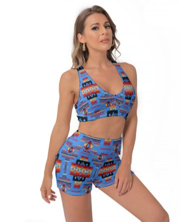 Navy Tribes Pattern Women's Sports Bra Suit