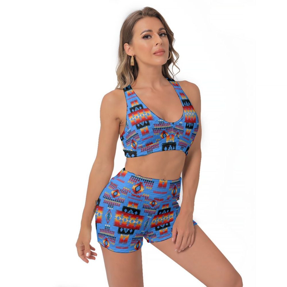 Navy Tribes Pattern Women's Sports Bra Suit