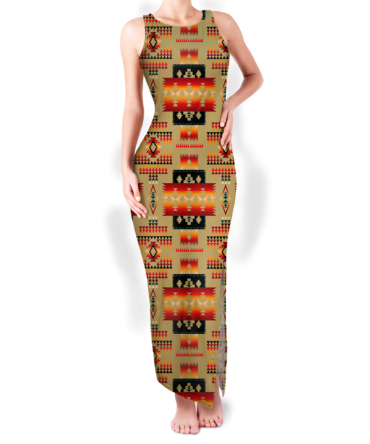 Pattern Native Round Neck Double Slit Sundress