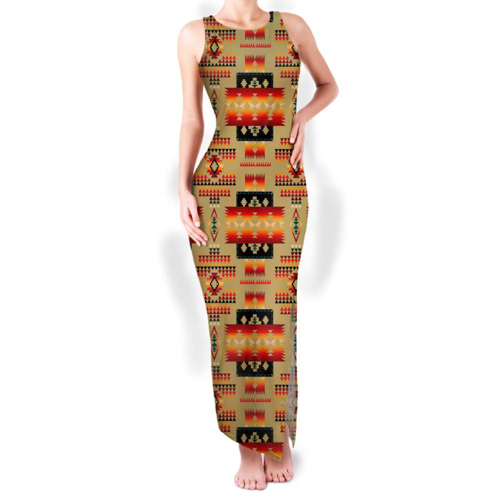 Pattern Native Round Neck Double Slit Sundress
