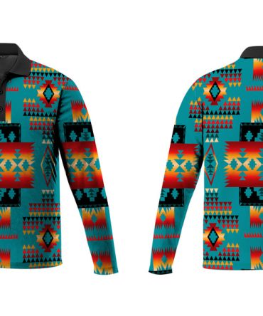 Blue Native Tribes Pattern Native American Polo Long Sleeve