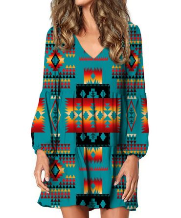 Blue Native Tribes Pattern Native American Swing Dress