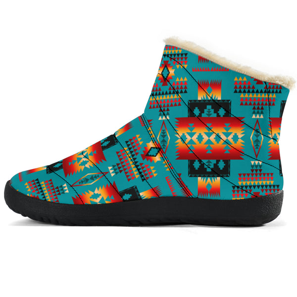 Blue Tribes Pattern Native American Cozy Winter Boots - Image 2