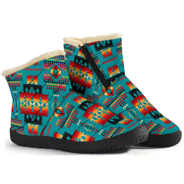 Blue Tribes Pattern Native American Cozy Winter Boots - Image 3