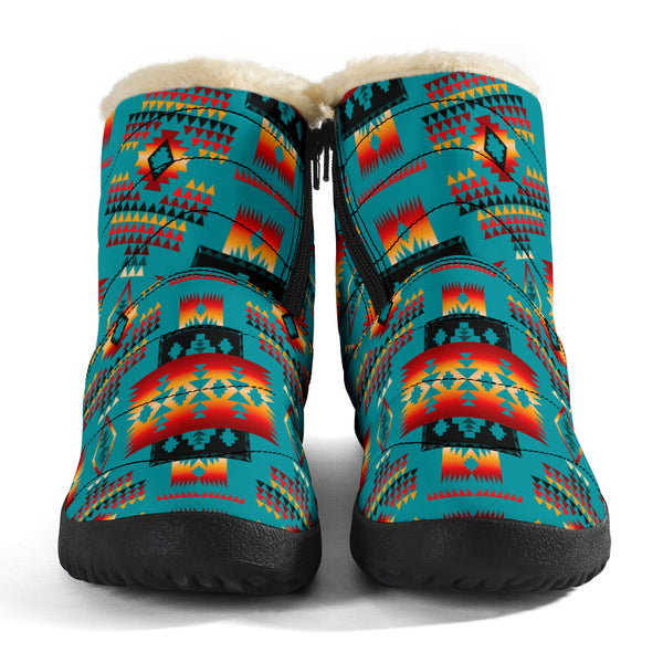 Blue Tribes Pattern Native American Cozy Winter Boots - Image 4