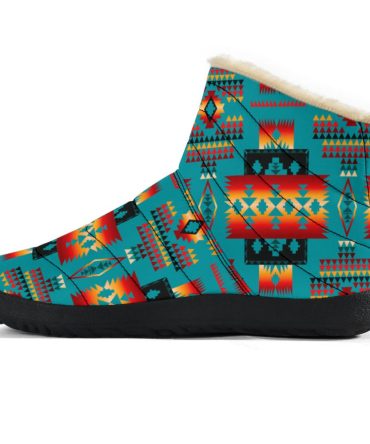 Blue Tribes Pattern Native American Cozy Winter Boots