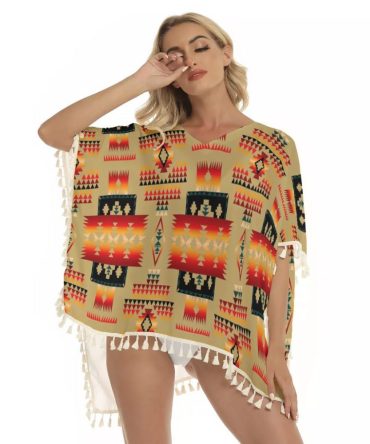 Light Brown Pattern Square Fringed Shawl