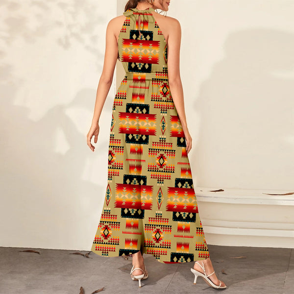 Light Brown Tribe Pattern Dress Maxi Ligation - Image 3