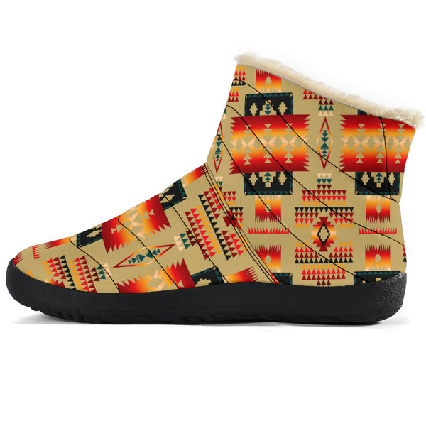 Light Brown Tribe Pattern Native American Cozy Winter Boots - Image 2