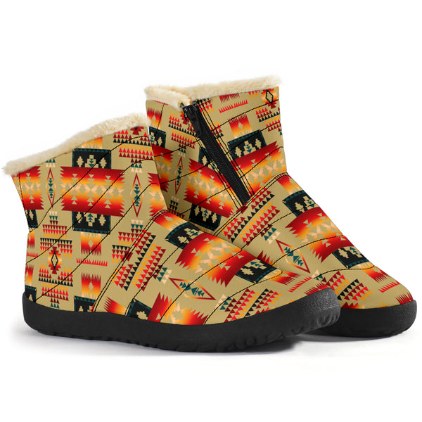 Light Brown Tribe Pattern Native American Cozy Winter Boots - Image 3