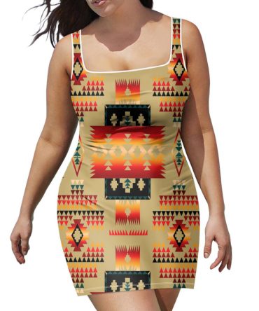 Light Brown Tribe Pattern Neckline Dress