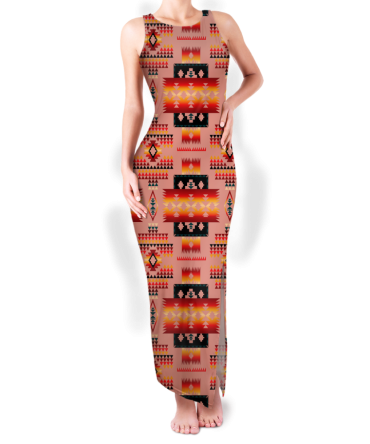 Pattern Native Round Neck Double Slit Sundress