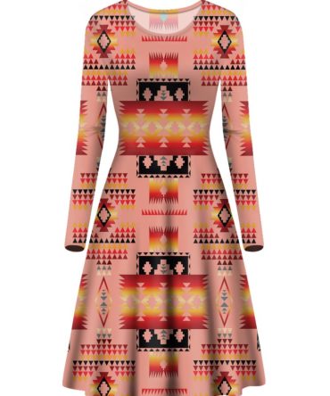 Tan Pattern Native Long Sleeve Dress