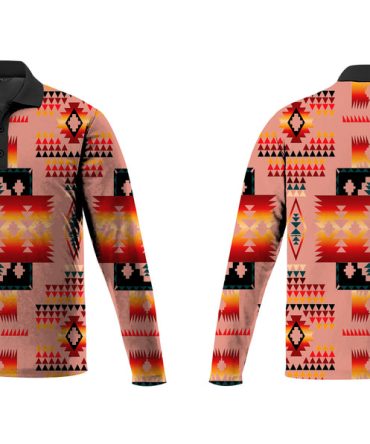 Tan Tribe Pattern Native American Polo Long Sleeve