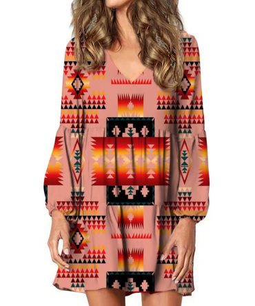 Tan Tribe Pattern Native Swing Dress