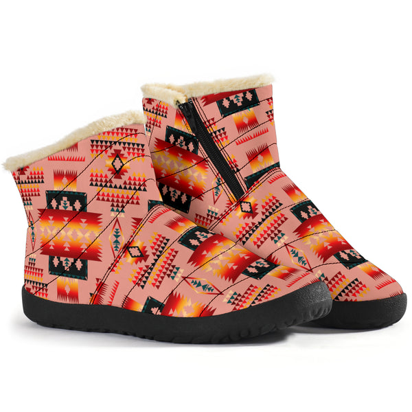 Tan Tribes Pattern Native American Cozy Winter Boots - Image 3