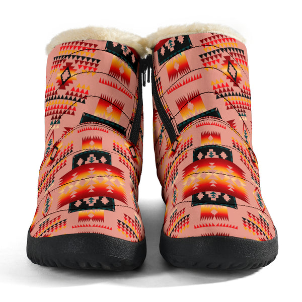Tan Tribes Pattern Native American Cozy Winter Boots - Image 4