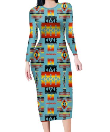 Blue Native Tribes Pattern Native American Body Dress