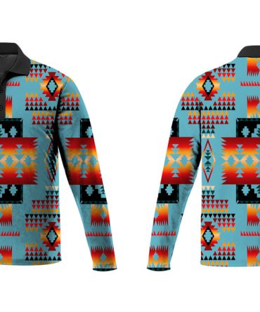 Blue Native Tribes Pattern Native American Polo Long Sleeve