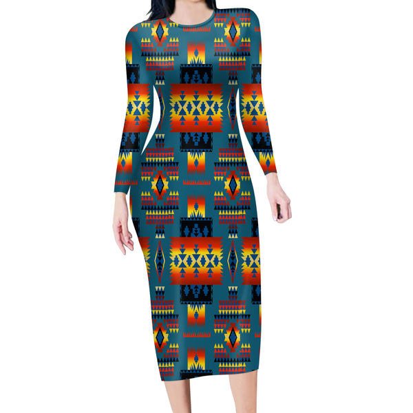 Blue Native Tribes Pattern Native American Body Dress - Image 2