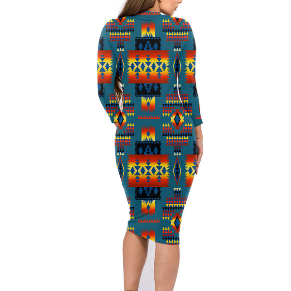 Blue Native Tribes Pattern Native American Body Dress - Image 3