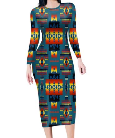 Blue Native Tribes Pattern Native American Body Dress
