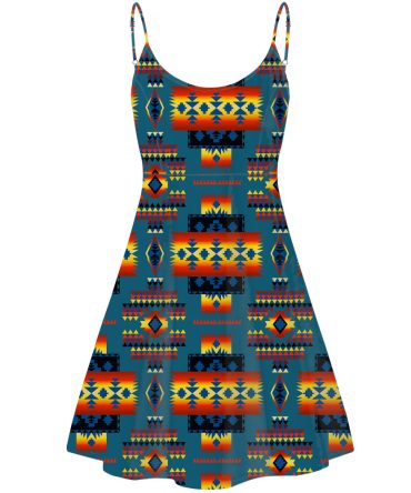 Blue Native Tribes Pattern Native American Strings Dress