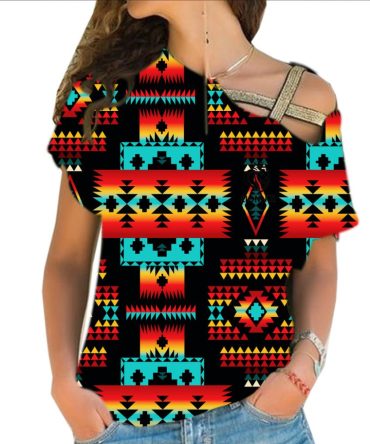 Black Native Tribes Pattern Native American Cross Shoulder Shirt