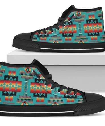 Blue Native Tribes Pattern Native American High Top Shoes