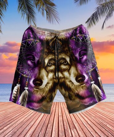 Dreamcatcher Purple Wolf Hawaiian Shorts