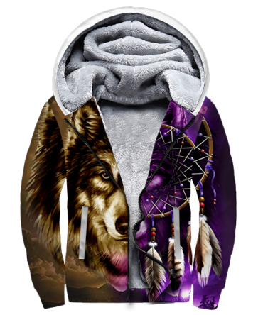 Dreamcatcher Wolf Native American 3D Fleece Hoodie