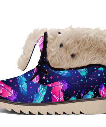 Pink & Blue Feathers Faux Fur Leather Boots