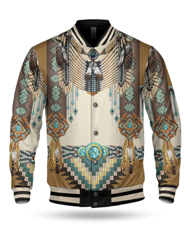 Brown Pattern Breastplate Native American Baseball Jacket