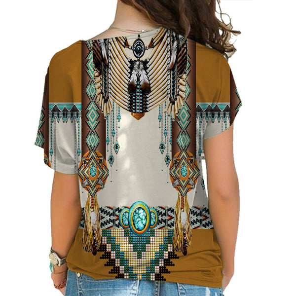 Brown Pattern Breastplate Native American Cross Shoulder Shirt - Image 3