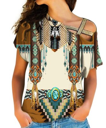 Brown Pattern Breastplate Native American Cross Shoulder Shirt